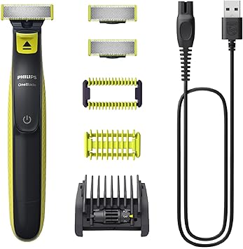 Philips OneBlade, Auténtica Recortadora de Barba y Corporal, Afeitadora Eléctrica Hombre, Depilación masculina, 3 Cuchillas, 5 Longitudes, Kit para Cuerpo, En Seco y Húmedo, Recargable, QP2824/30